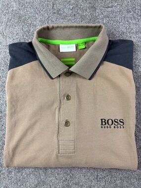 Martin Kaymer By Hugo Boss Men Cotton Short Sleeve Polo Shirt Size L Brown/White